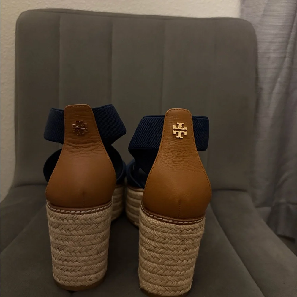 Tory Burch Navy Espadrille Wedge Sandals